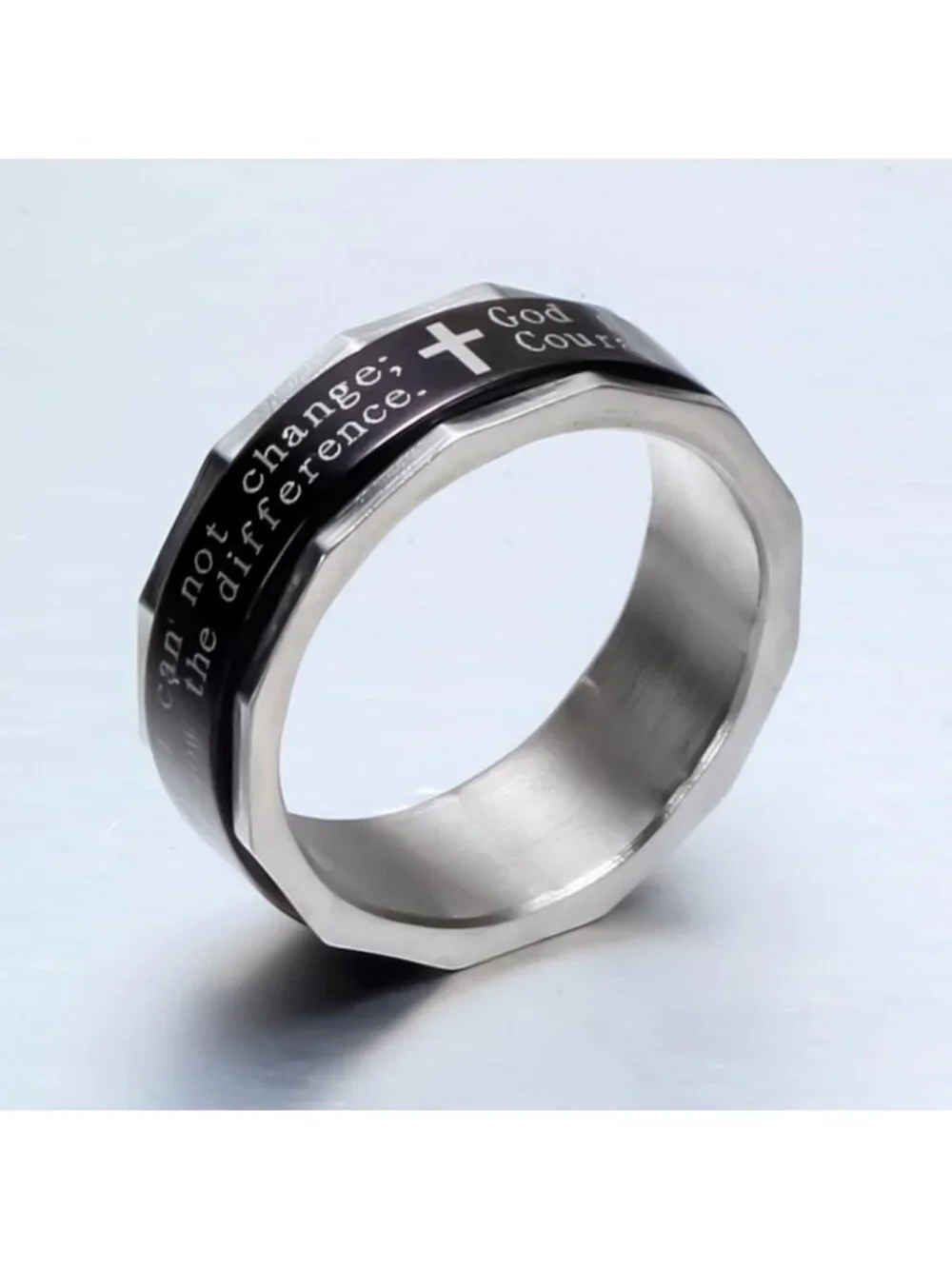 Engraved Serenity Prayer Spinner Ring - Titanium Steel Faith Jewelry for All